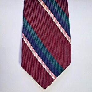 Vtg English Striped Repp Necktie Tie  Burgundy Kenneth Gordon 100% Silk